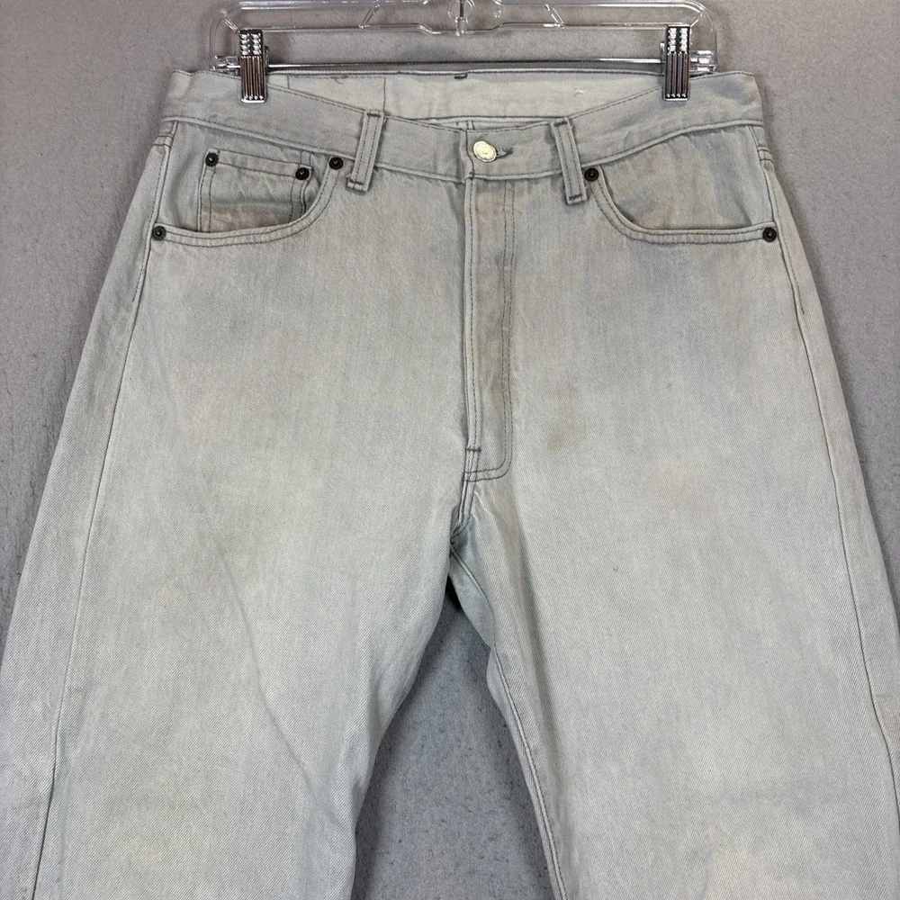 Vintage Levis 501 Jeans Mens Gray Straight Button Fly Made USA 32x29 (Tag 34x36)